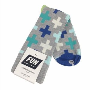 Fun Socks Plus Sign Socks, Gray, Blue, White